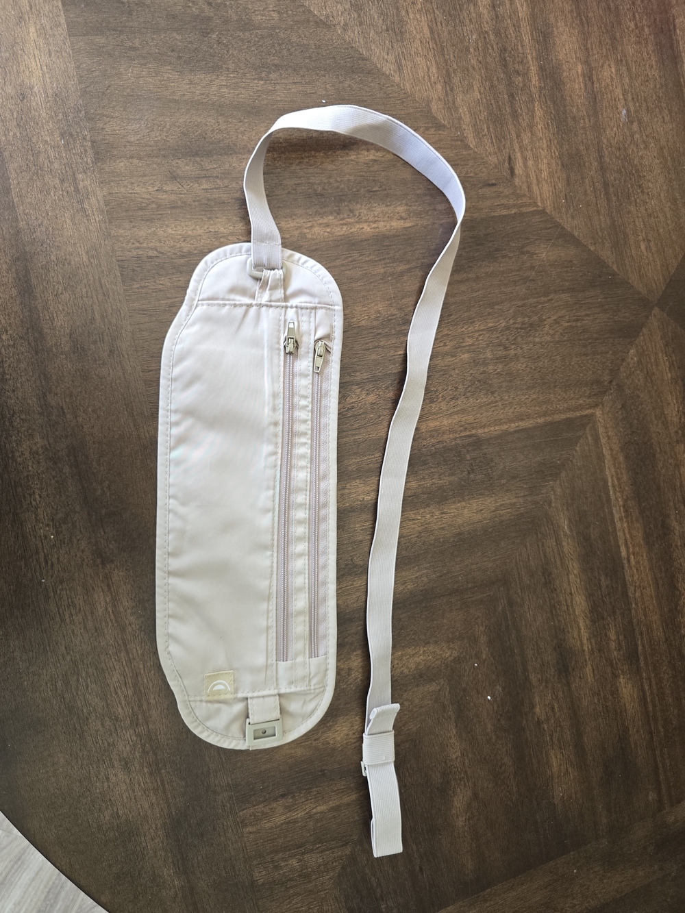 Slim Double-Zip Waist Travel Pouch in Light Beige Belt Bag